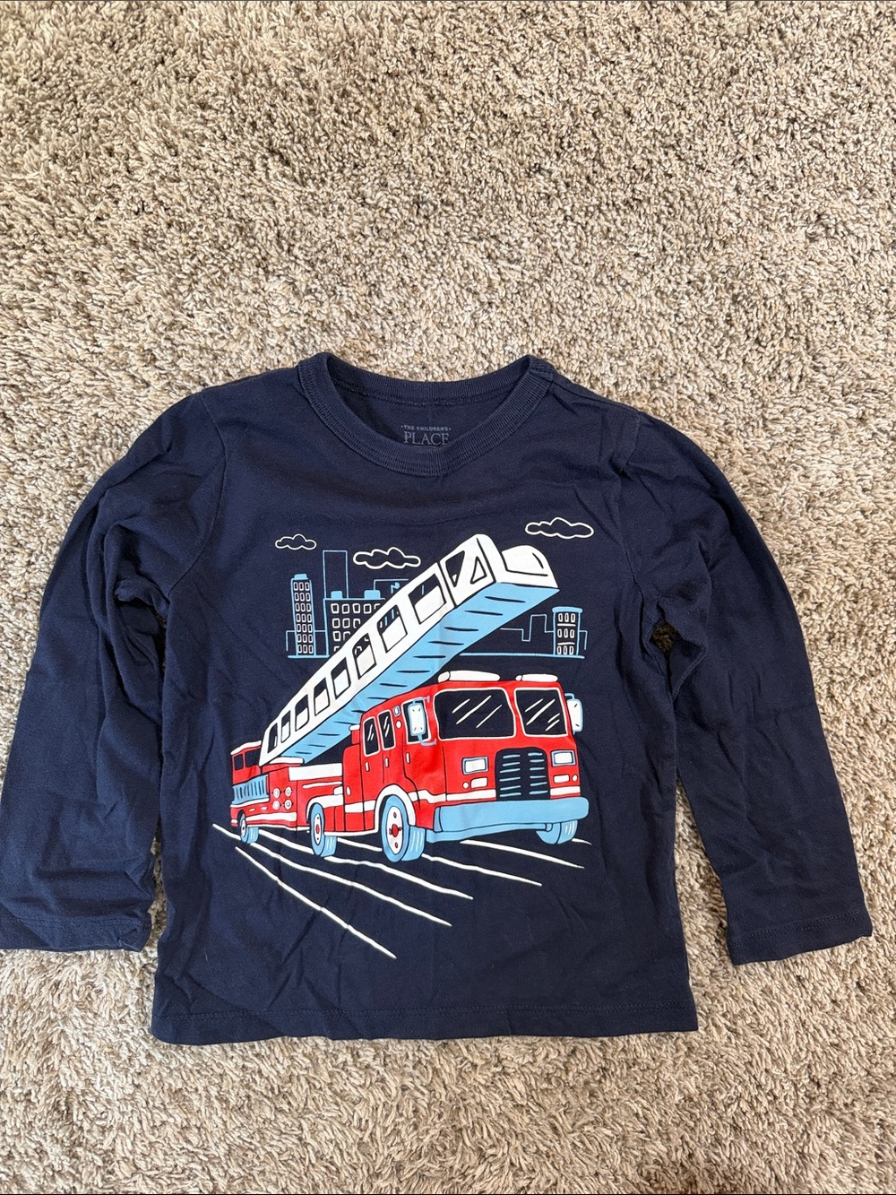 The Children's Place Navy Long-Sleeve Tee with Red Fire Truck Graphic Size 3T